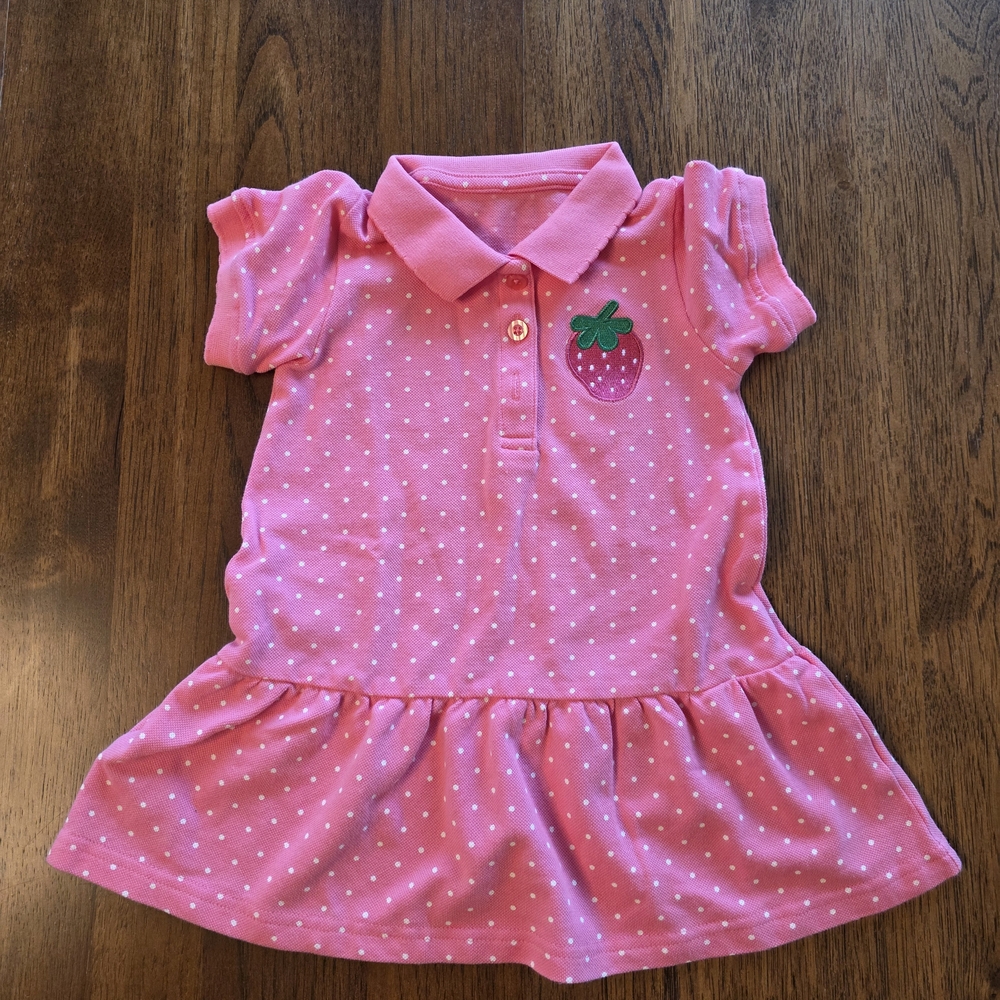Pink Polka Dot Dress with Strawberry Patch